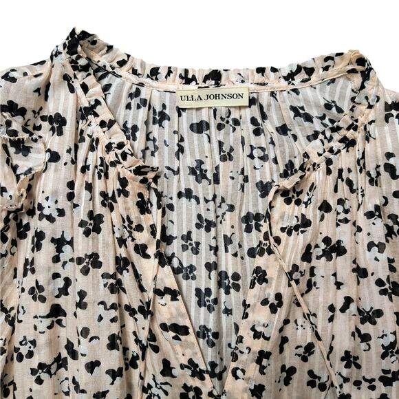 Ulla Johnson Fantine Dress Blush Pink Long Sleeve Floral Peasant Midi Size 4 - Picture 7 of 10